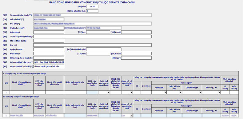 điền thông tin kê khai