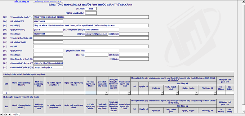 thông tin người nộp thuế
