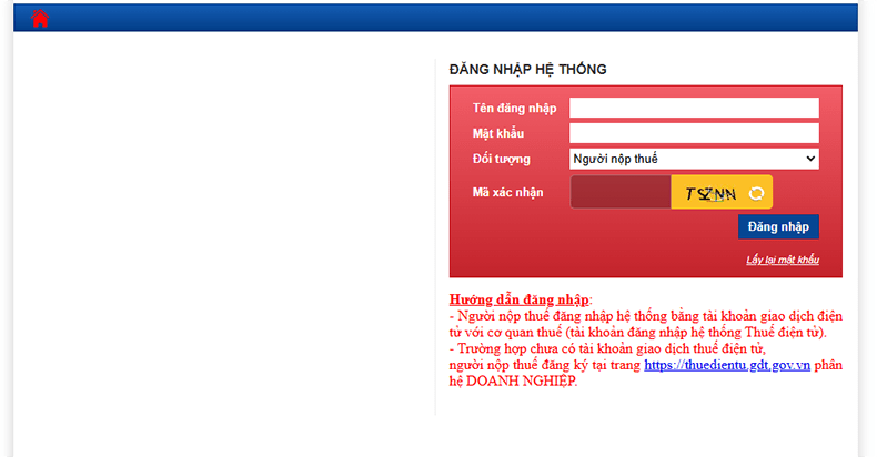 đăng nhập tài khoản người nộp thuế