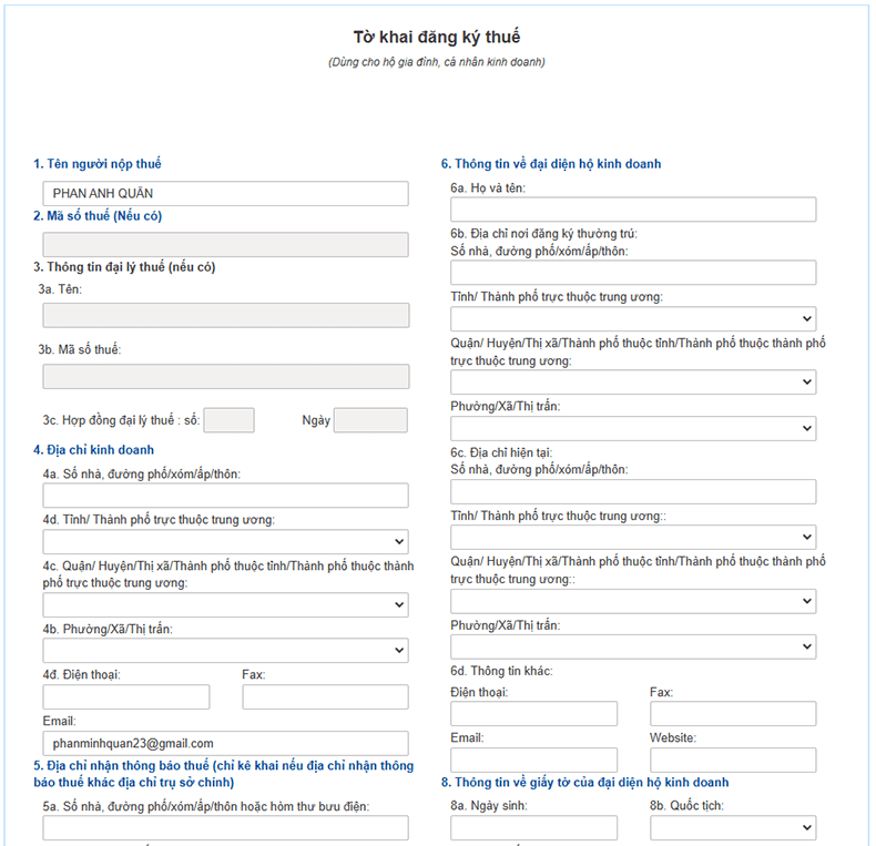mẫu tờ khai đăng ký mst cá nhân