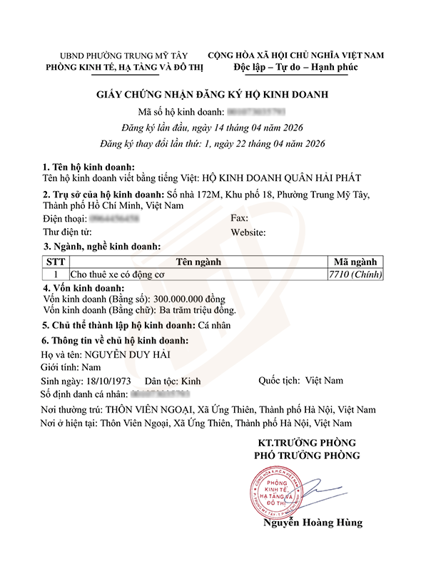 mẫu giấy chứng nhận đăng ký hộ kinh doanh