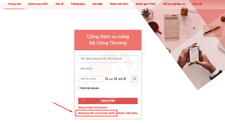 đăng ký tài khoản trên bộ công thương