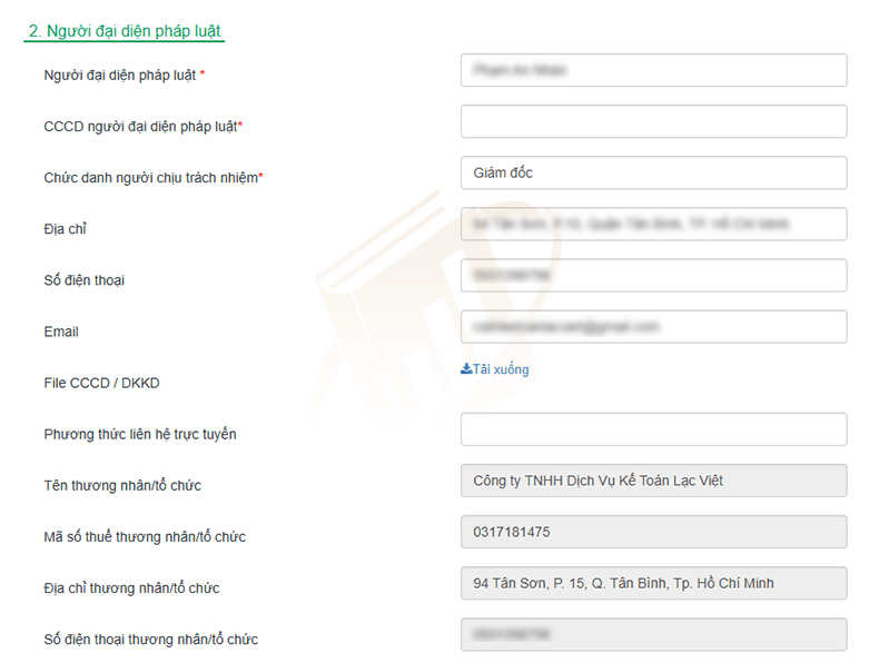thông tin người đại diện pháp luật