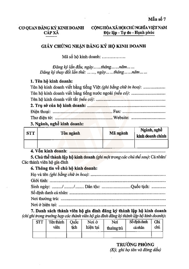 mẫu giấy chứng nhận đăng ký hộ kinh doanh